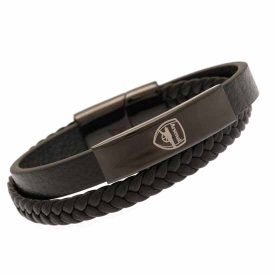 Arsenal FC Black IP Leather Bracelet - Front View