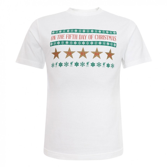 Liverpool Mens White Xmas 5 Stars Tee