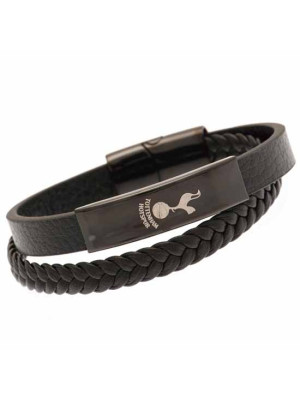 Tottenham Hotspur FC Black IP Leather Bracelet - Front View