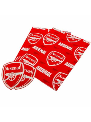 Red and white Arsenal FC themed gift wrap with text