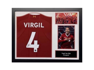 Liverpool trøje - LFC Van Dijk Signed Shirt (Framed)